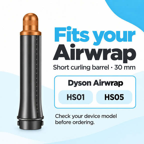 Accesoriu scurt pentru bucle pentru Dyson Airwrap HS01, HS05, 30 mm, Nickel / Copper