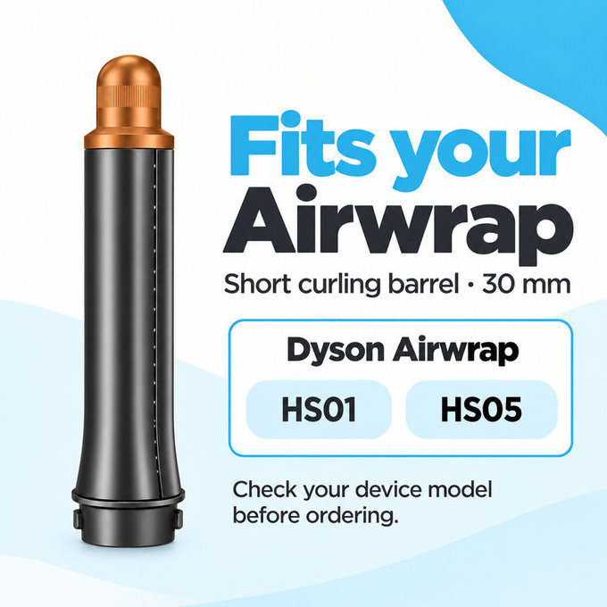 Accesoriu scurt pentru bucle pentru Dyson Airwrap HS01, HS05, 30 mm, Nickel / Copper