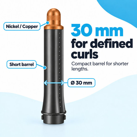 Accesoriu scurt pentru bucle pentru Dyson Airwrap HS01, HS05, 30 mm, Nickel / Copper