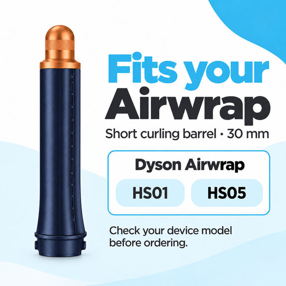 Accesoriu scurt pentru bucle pentru Dyson Airwrap HS01, HS05, 30 mm, Prussian Blue / Rich Copper