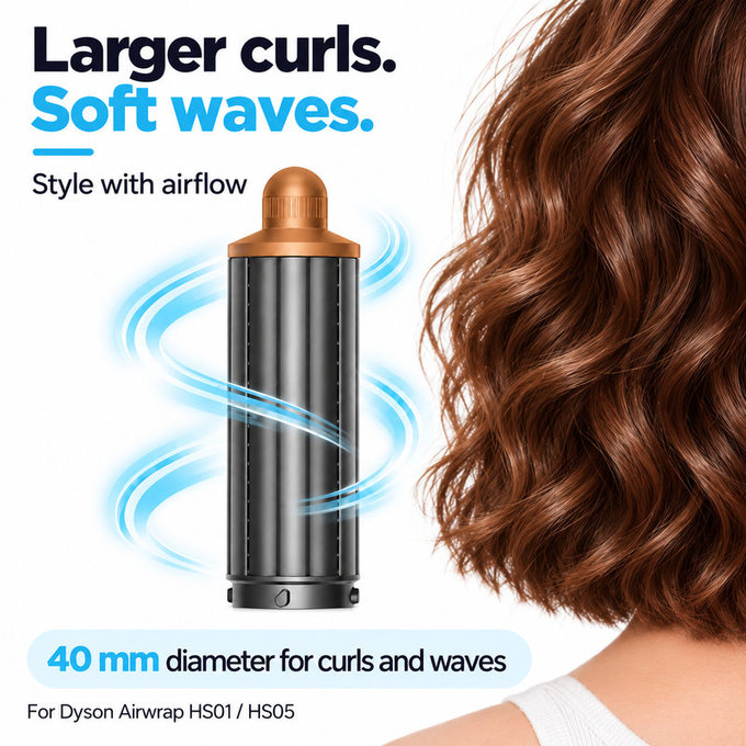 Accesoriu scurt pentru bucle pentru Dyson Airwrap HS01, HS05, 40 mm, Nickel / Copper