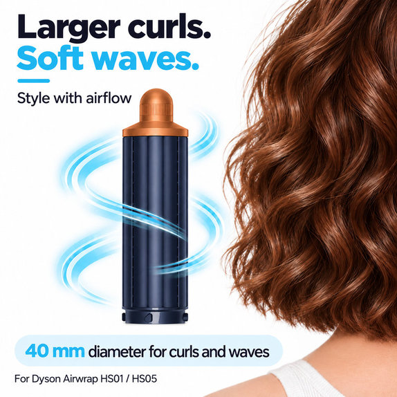 Accesoriu scurt pentru bucle pentru Dyson Airwrap HS01, HS05, 40 mm, Prussian Blue / Rich Copper
