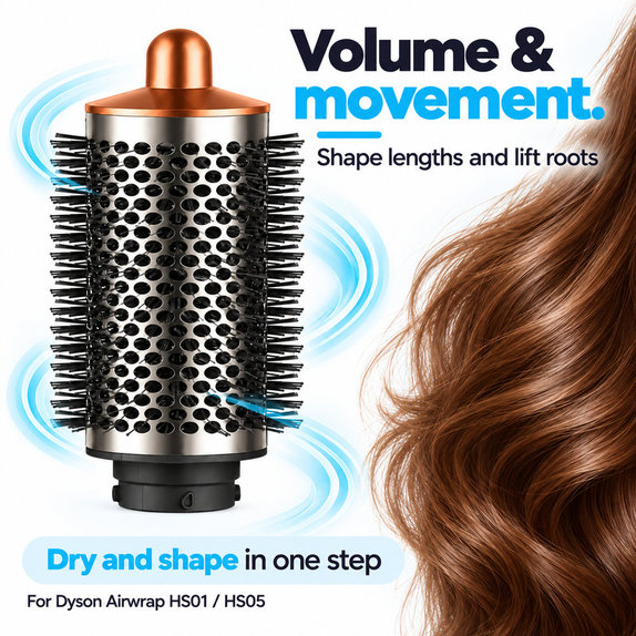 Perie rotundă mare pentru volum pentru Dyson Airwrap HS01, HS05, Nickel / Copper