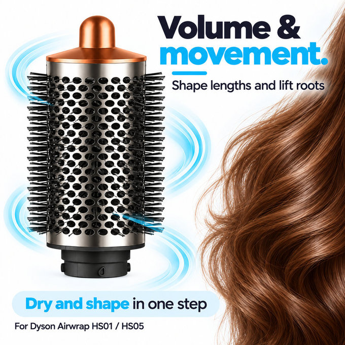 Perie rotundă mare pentru volum pentru Dyson Airwrap HS01, HS05, Nickel / Copper