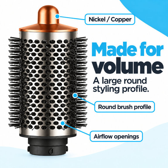 Perie rotundă mare pentru volum pentru Dyson Airwrap HS01, HS05, Nickel / Copper