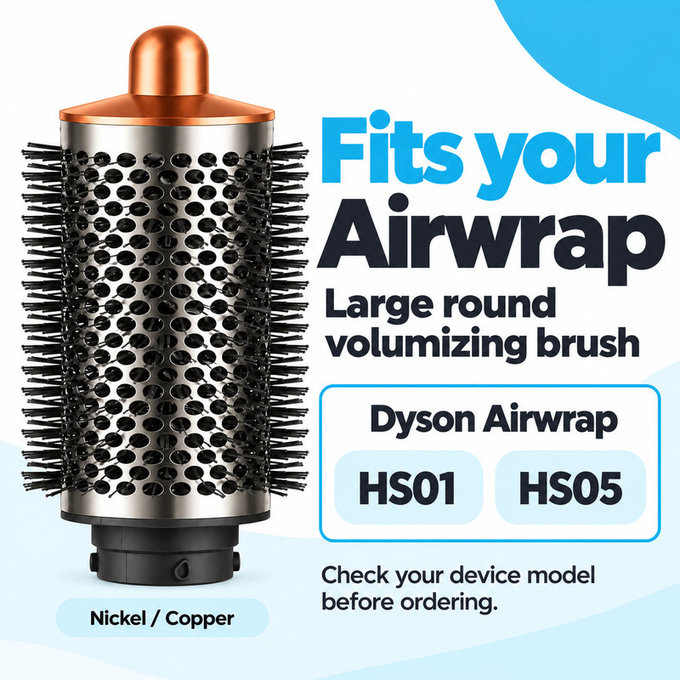 Perie rotundă mare pentru volum pentru Dyson Airwrap HS01, HS05, Nickel / Copper