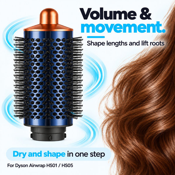 Perie rotundă mare pentru volum pentru Dyson Airwrap HS01, HS05, Prussian Blue / Rich Copper