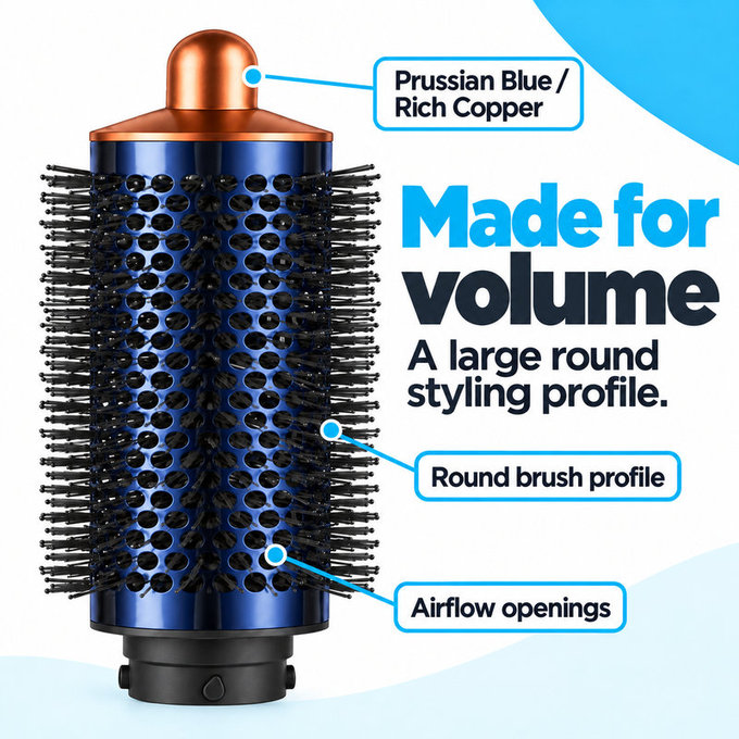 Perie rotundă mare pentru volum pentru Dyson Airwrap HS01, HS05, Prussian Blue / Rich Copper