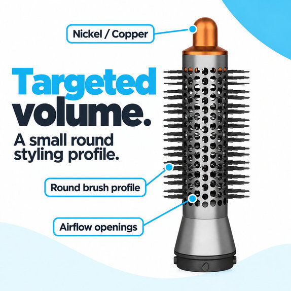Perie rotundă mică pentru volum pentru Dyson Airwrap HS01, HS05, Nickel / Copper