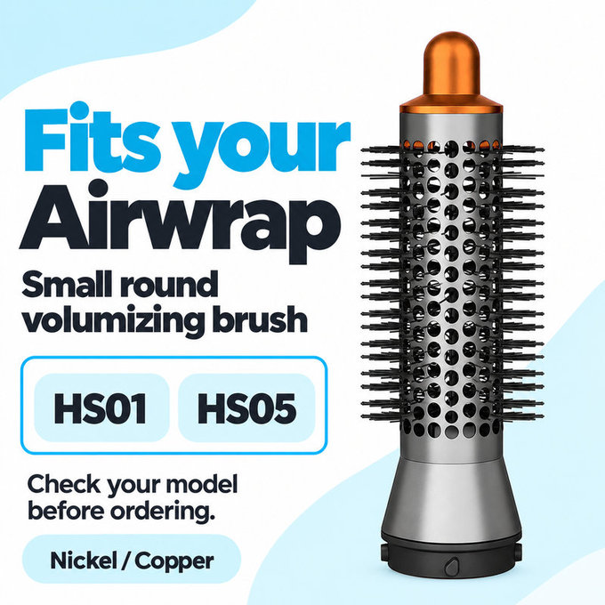 Perie rotundă mică pentru volum pentru Dyson Airwrap HS01, HS05, Nickel / Copper