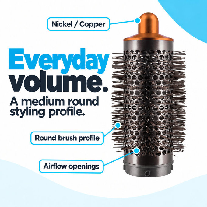 Perie rotundă medie pentru volum pentru Dyson Airwrap HS01, HS05, Nickel / Copper