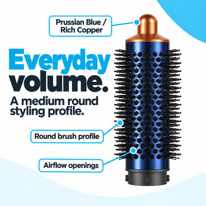 Perie rotundă medie pentru volum pentru Dyson Airwrap HS01, HS05, Prussian Blue / Rich Copper