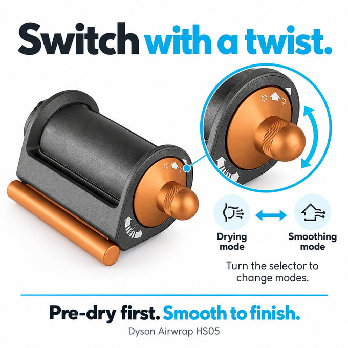 Accesoriu Coanda pentru netezire și uscare pentru Dyson Airwrap HS05, Nickel / Copper