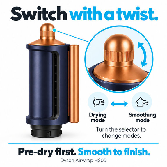 Accesoriu Coanda pentru netezire și uscare pentru Dyson Airwrap HS05, Prussian Blue / Rich Copper