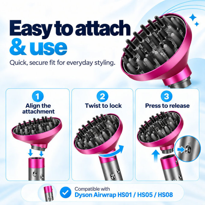 Difuzor Wave + Curl pentru Dyson Airwrap HS05, Fuchsia