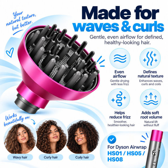 Difuzor Wave + Curl pentru Dyson Airwrap HS05, Fuchsia