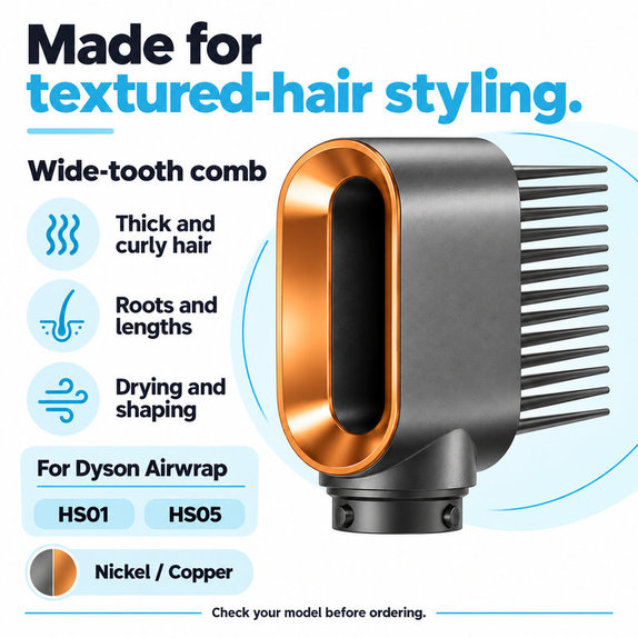 Pieptene cu dinți rari pentru Dyson Airwrap HS01, HS05, Nickel / Copper