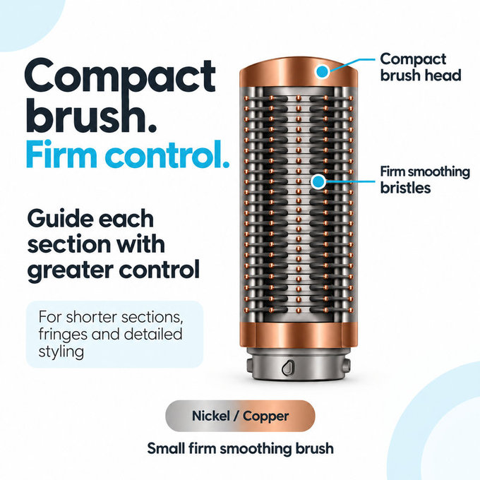 Perie fermă mică pentru netezire pentru Dyson Airwrap HS01, HS05, HS08, Nickel / Copper