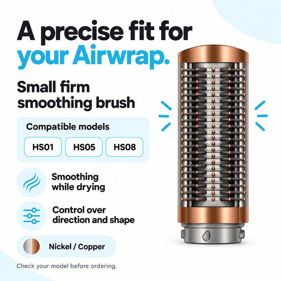 Perie fermă mică pentru netezire pentru Dyson Airwrap HS01, HS05, HS08, Nickel / Copper