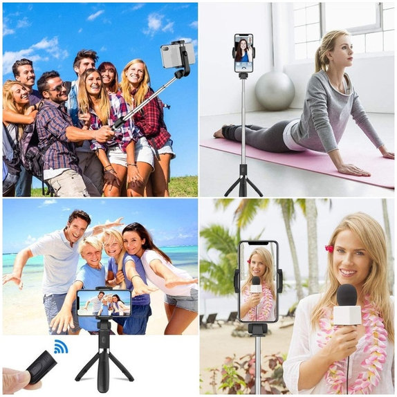 Selfie stick cu trepied L02S, neagră, Tech-Protect