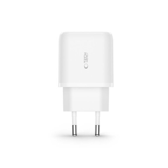 Încărcător de rețea C20W 2-PORT PD 20W / QC3.0 + USB-C Cable, albă, Tech-Protect