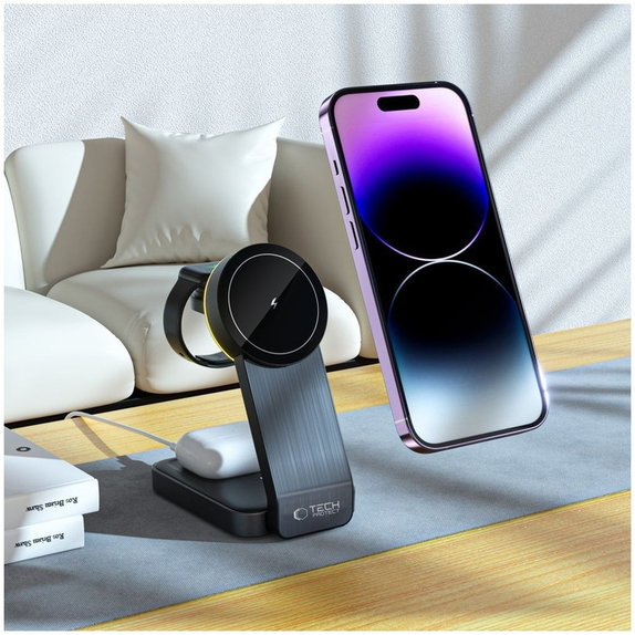 Încărcător wireless QI15W-A28 3IN1 Magnetic MagSafe, neagră, Tech-Protect