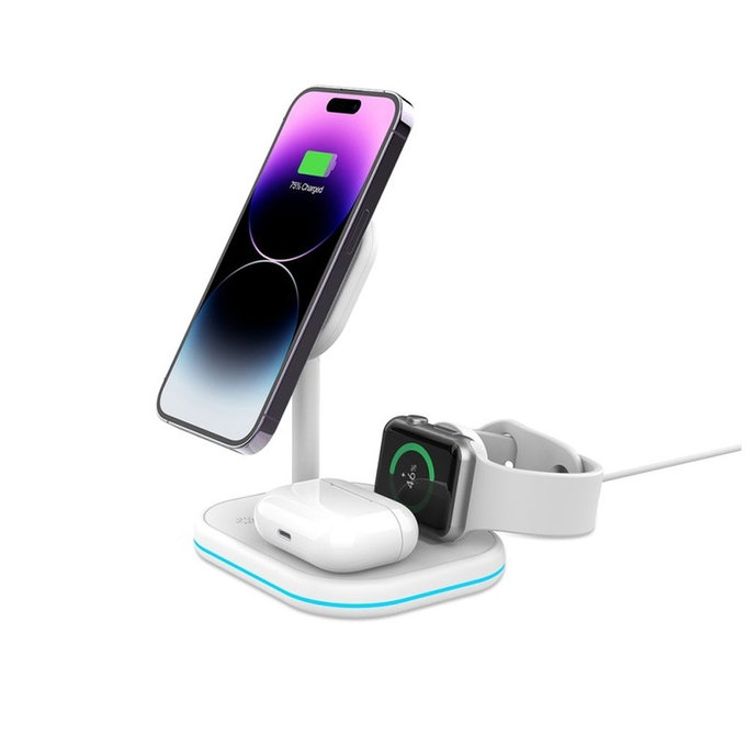 Încărcător wireless QI15W-A27 3IN1 Magnetic MagSafe, albă, Tech-Protect