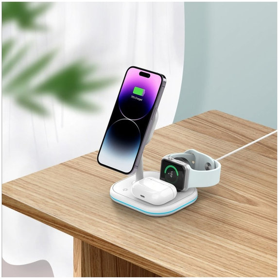 Încărcător wireless QI15W-A27 3IN1 Magnetic MagSafe, albă, Tech-Protect
