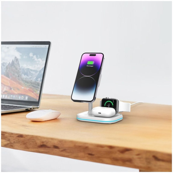 Încărcător wireless QI15W-A27 3IN1 Magnetic MagSafe, albă, Tech-Protect