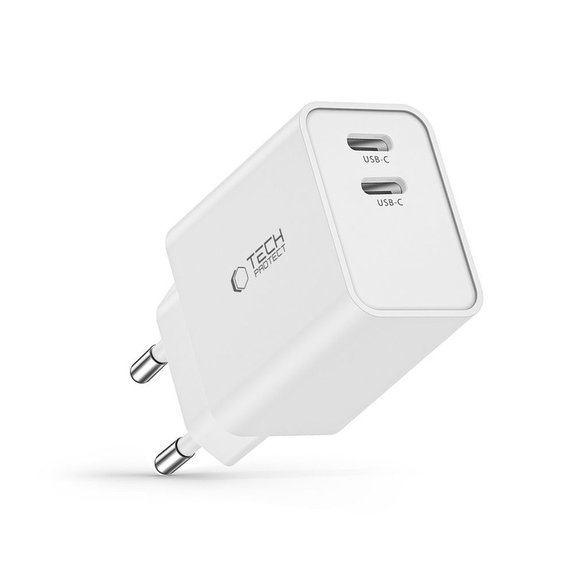 Încărcător de rețea C35W 2-PORT PD 35W, albă, Tech-Protect