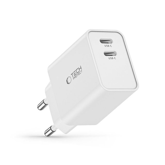 Încărcător de rețea C35W 2-PORT PD 35W, albă, Tech-Protect
