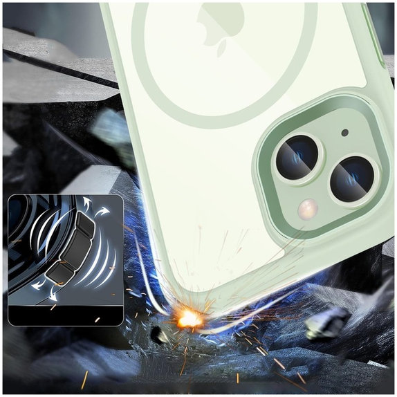 Husă MagMat MagSafe pentru iPhone 15, verde/transparentă, Tech-Protect