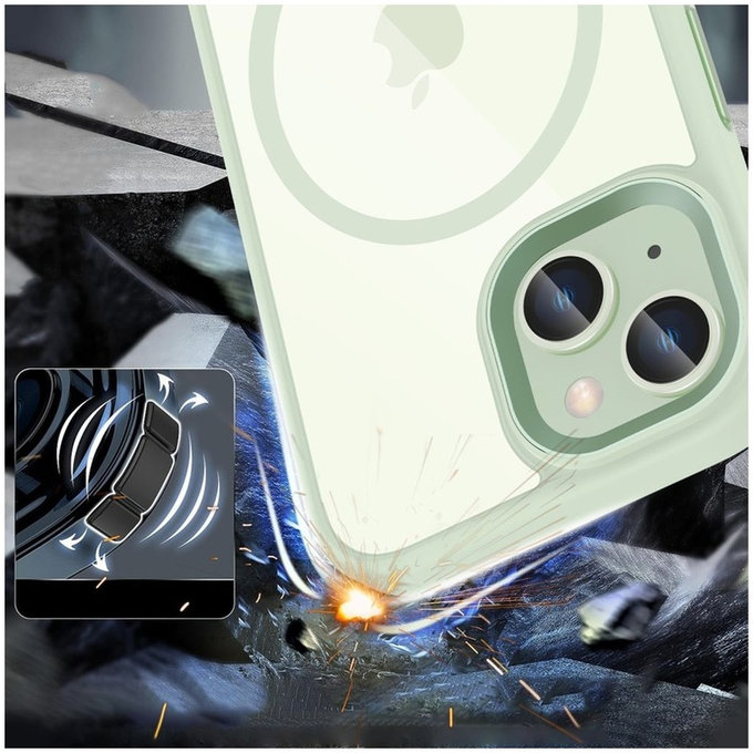 Husă MagMat MagSafe pentru iPhone 15, verde/transparentă, Tech-Protect