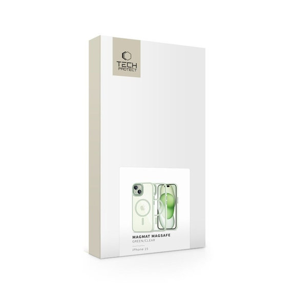 Husă MagMat MagSafe pentru iPhone 15, verde/transparentă, Tech-Protect