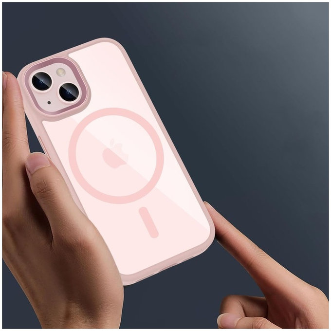 Husă MagMat MagSafe pentru iPhone 15, roz/transparentă, Tech-Protect