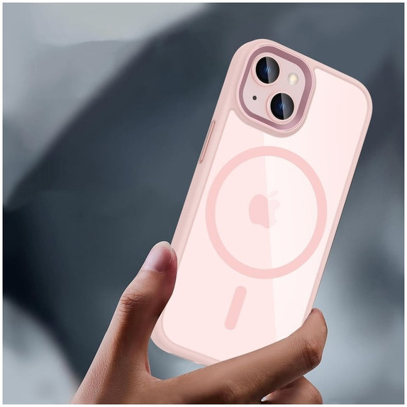 Husă MagMat MagSafe pentru iPhone 15, roz/transparentă, Tech-Protect