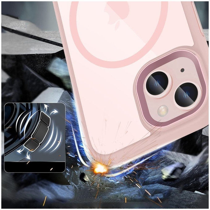 Husă MagMat MagSafe pentru iPhone 15, roz/transparentă, Tech-Protect