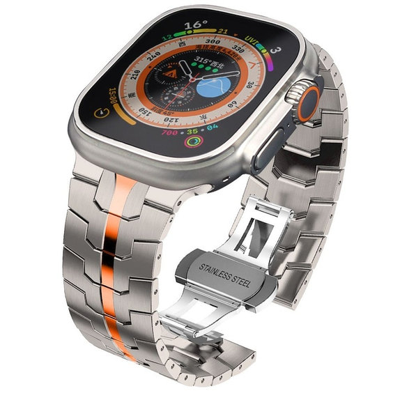 Curea Stainless Line pentru Apple Watch 8 / 9 / 10 / 11 / SE / Ultra (44 / 45 / 46 / 49 mm), Titanium/Orange, Tech-Protect