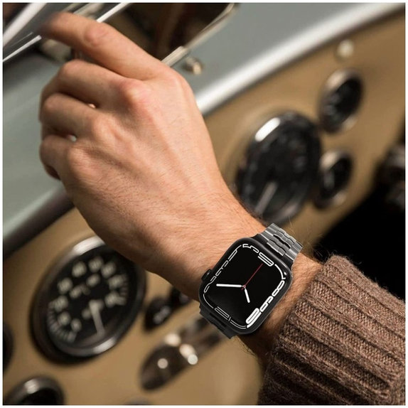 Curea Stainless Line pentru Apple Watch 8 / 9 / 10 / 11 / SE / Ultra (44 / 45 / 46 / 49 mm), Titanium/Orange, Tech-Protect
