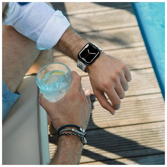 Curea Stainless Line pentru Apple Watch 8 / 9 / 10 / 11 / SE / Ultra (44 / 45 / 46 / 49 mm), Titanium/Orange, Tech-Protect