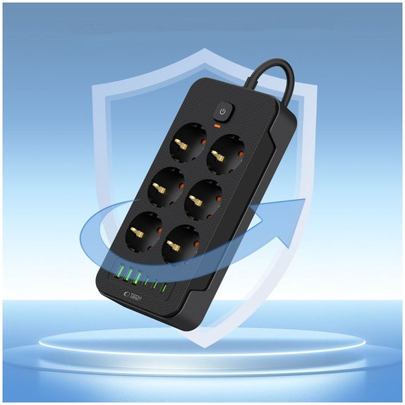 Încărcător de rețea PC6X6 Power Strip 3 USB & 3 USB-C & 6 Socket 200cm, neagră, Tech-Protect