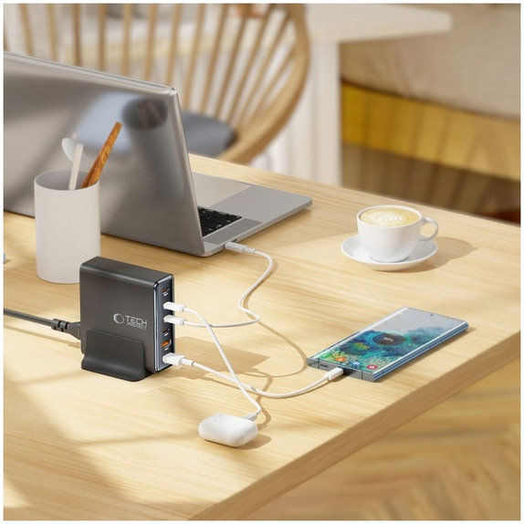 Încărcător de rețea DC80W-GAN 6-PORT PD 80W / QC3.0, neagră, Tech-Protect