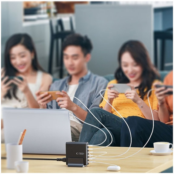Încărcător de rețea DC80W-GAN 6-PORT PD 80W / QC3.0, neagră, Tech-Protect
