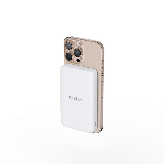 Power bank PB24 Lifemag Qi2 MagSafe 10000mAh, albă, Tech-Protect