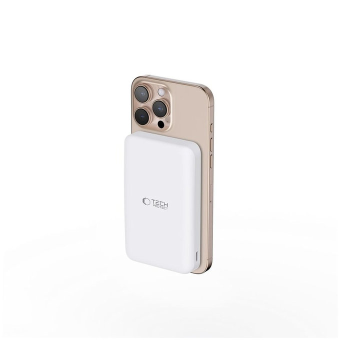 Power bank PB24 Lifemag Qi2 MagSafe 10000mAh, albă, Tech-Protect
