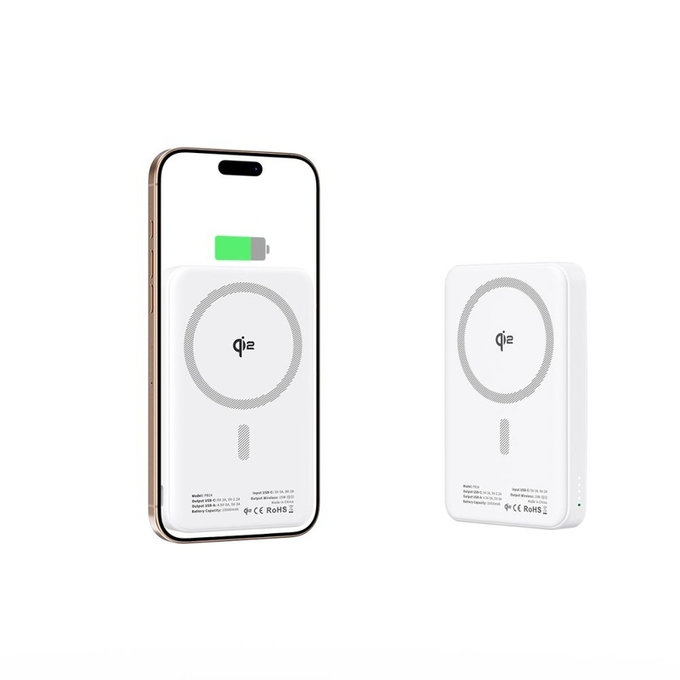Power bank PB24 Lifemag Qi2 MagSafe 10000mAh, albă, Tech-Protect