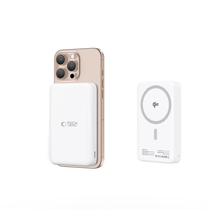 Power bank PB24 Lifemag Qi2 MagSafe 10000mAh, albă, Tech-Protect