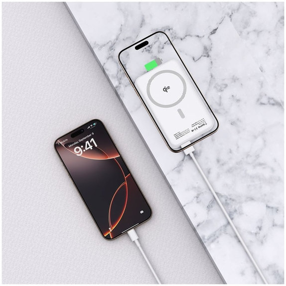 Power bank PB24 Lifemag Qi2 MagSafe 10000mAh, albă, Tech-Protect