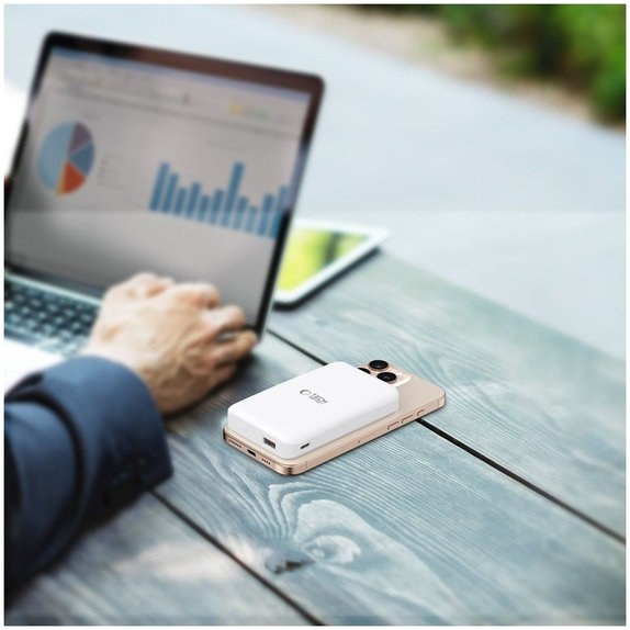 Power bank PB24 Lifemag Qi2 MagSafe 10000mAh, albă, Tech-Protect
