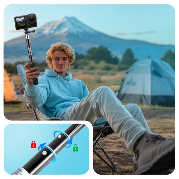 Selfie stick cu trepied GA100 pentru GoPro / DJI / INSTA360, neagră, Tech-Protect